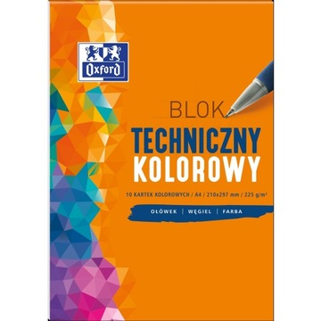 BLOK TECHNICZNY kolorowy A4 10 kartek Oxford