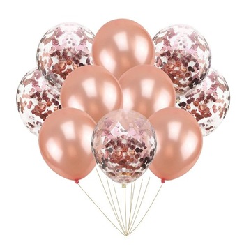 Zestaw balonów złoty róż chrom z konfetti balon