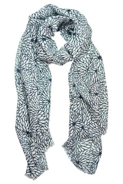 ШАРФ ЖЕНСКИЙ, РАСТИТЕЛЬНЫЙ МОТИВ, ЦВЕТЫ, ТЕМНО-СИНИЙ БЕЛЫЙ