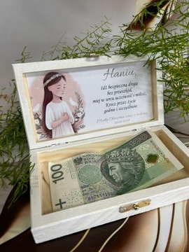 Деревянная копилка Сувенир Святого Причастия, гравировка.