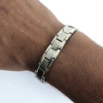 Bransoletka magnetyczna męska zdrowotna SREBRNOZŁOTA 21cm Prezent Versatile