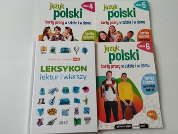 Pakiet JĘZYK POLSKI 4-6 Karty Pracy Leksykon Lektur i wierszy x4 ćwiczenia