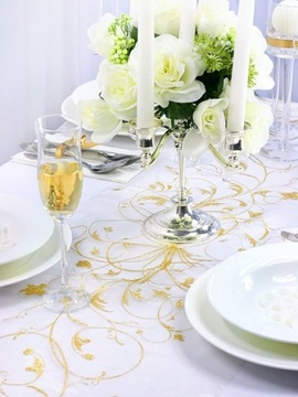 Скатерть из органзы Скатерть с золотым принтом - 9м