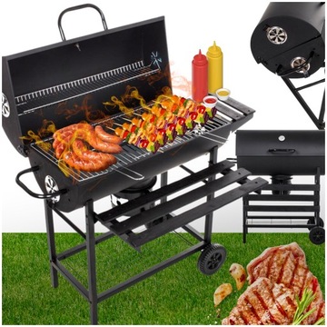 DUŻY GRILL WĘGLOWY BECZKA ogrodowy 3 półki popielnik termometr NA MAJÓWKĘ
