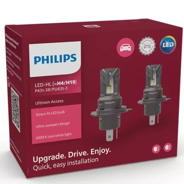 Светодиодные лампы PHILIPS ULTINON ACCESS 6000K H4/H19 2 шт., НОВОЕ ПОКОЛЕНИЕ