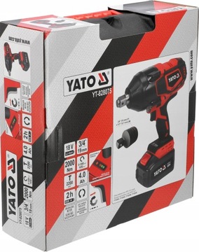 YATO KLUCZ UDAROWY BEZSZCZOTKOWY AKU 18V +4AH 3/4'' 2000NM ADAPTER 1/2''