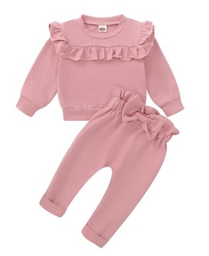 Komplet WIZYTOWY 2cz. dres bluza Z FALBANKĄ + spodnie bawełna 74-80 6-12M