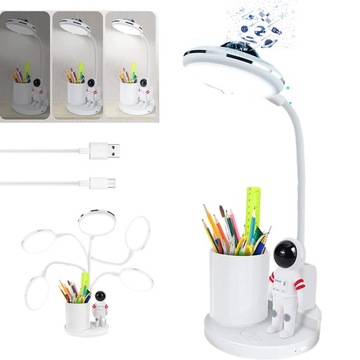 LAMPKA BIURKOWA LED DLA DZIECI ORGANIZER PROJEKTOR ASTRONAUTA 3W1 USB