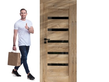 DRZWI WEWNĘTRZNE WINDOOR BEZPRZYLGOWE CORVUS CZARNA SZYBA VSG MONTAŻ 8%*
