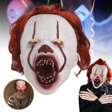 HALLOWEENOWE PRZERAŻAJĄCE MASKI DO KOSTIUMÓW COSPLAY, LED MASKA KLAUNA