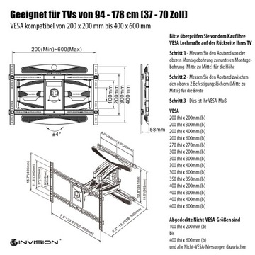 UCHWYT ŚCIENNY WSPORNIK DO TELEWIZORA 37-70