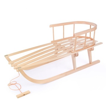 ДЕРЕВЯННЫЕ САНКИ СО СПИНКОЙ + СПАЛЬНЫЙ МЕШОК POLAR, МАТРАС, ПРОЧНАЯ СТРУНА