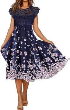 Granatowa sukienka z haftem kwiaty 3XL 46