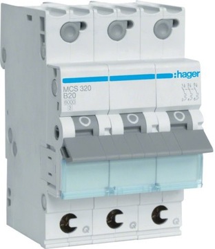 HAGER WYŁĄCZNIK NADPRĄD MCB 3P C 20A QuickConnect