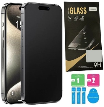 SZKŁO HARTOWANE MATOWE do iPhone 15 PRO MAX ZESTAW ANTYREFLEKSYJNE