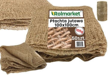 Tkanina jutowa chusta z juty 100x100cm juta 50szt juta ogrodnicza +GRATIS
