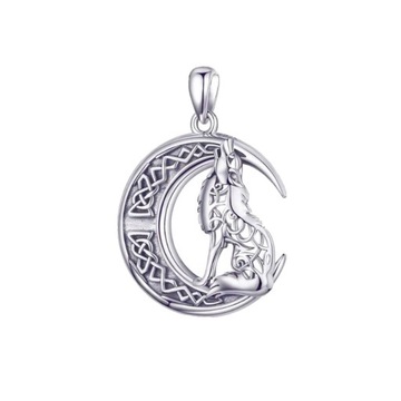 КУЛОН СЕРЕБРЯНЫЙ 925 КУЛОН ВОЛК И ЛУНА ОКИСЛЕННЫЙ КУЛОН