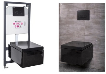 ПОЛНЫЙ УНИТАЗНЫЙ НАБОР ВСТРОЙНОГО МОНТАЖА, ЧЕРНЫЙ, чаша и сиденье