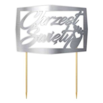 TOPPER papier TORT CHRZEST ŚWIĘTY srebrny RAMKA