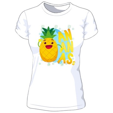 Damska biała koszulka JEDZENIE ANANAS r.L