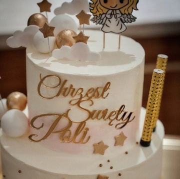 Золотой топпер для торта ДЕКОР с именем крещения ИМЯ золотое зеркало