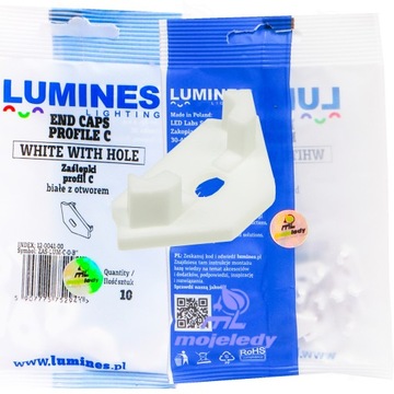 10x Zaślepka do profila LED LUMINES C biała z otworem