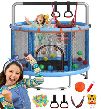TRAMPOLINA OGRODOWA SIATKA WEWNĘTRZNA SPORT DLA DZIECI Z HUŚTAWKI I OBRĘCZE