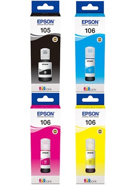4x ORYGINALNY TUSZ EPSON 105 106 ECOTANK ET7700 ET7750 L7160 L7180 L7188 !