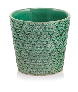 Doniczka ceramiczna VINTAGE dekoracyjna zielona we wzory śr 14 cm ozdobna