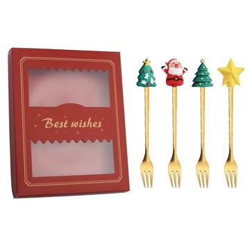 4pcs Christmas Spoon Fork Cutlery Set Christmas Gift Elk Christmas Tree