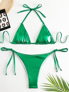 Sexy Brozing Gold Bikini Set Women Solid Push Up M