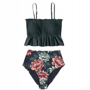 ЖЕНСКИЙ КУПАЛЬНИК БИКИНИ ИЗ ДВУХ ЧАСТЕЙ, С ВЫСОКОЙ ТАЛИЕЙ, МОДЕЛИРУЮЩИЙ, СЕРЫЙ XL