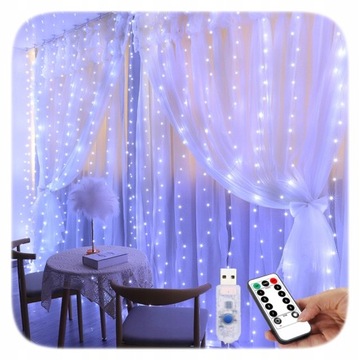 KURTYNA ŚWIETLNA 200LED ŚLUBNA OGRODOWA 3X2M PILOT
