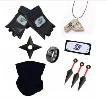 9 SZT NARUTO ZESTAW KAKASHI KUNAI RĘKAWICZKI MASKA