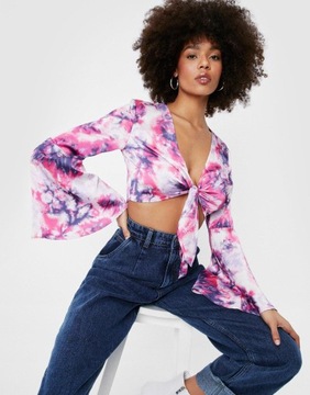 NASTY GAL TOP WIĄZANY KRÓTKI CASUAL PRINT 38 M RRU