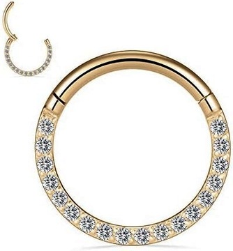 Kolczyk segment clicker septum cyrkonie swarovski złoty 10mm
