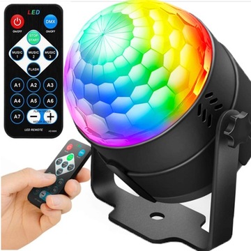 KULA PROJEKTOR DYSKOTEKOWY DISCO REFLEKTOR LED RGB KOLOROFON LASER + PILOT