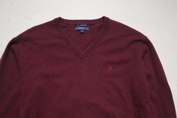 Gant sweter v-neck bordowy wełna wełniany męski XL
