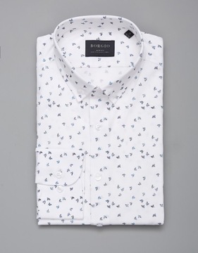 koszula print męska 0241 biała slim fit 188/194 40