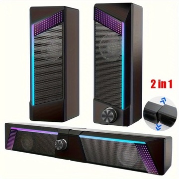 2-in-1 Premium Computer Speaker System - Iron Mesh Design, RBB Light Up,