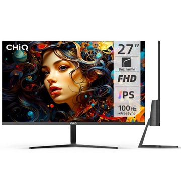 Безрамочный монитор 27 дюймов CHiQ 27F650R 1920x1080 FHD IPS, 100 Гц + FreeSync