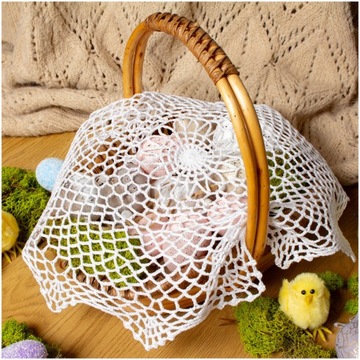 Салфетка БЕЛАЯ, овальная, большая, ДЛЯ ПАСХАЛЬНОЙ КОРЗИНКИ, крючком, 35х50