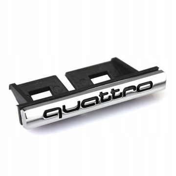 EMBLEMAT na grill QUATTRO znaczek CHROM czarny zderzak AUDI 6,7x1x3 cm
