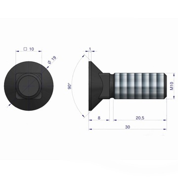 Винт плуга М10х30 DIN 608 10,9 с гайкой 25 шт.