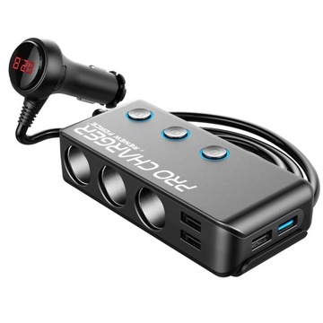 MOCNY ROZDZIELACZ GNIAZDA ZAPALNICZKI SAMOCHODOWEJ 12-24V 4xUSB QC PD 120W