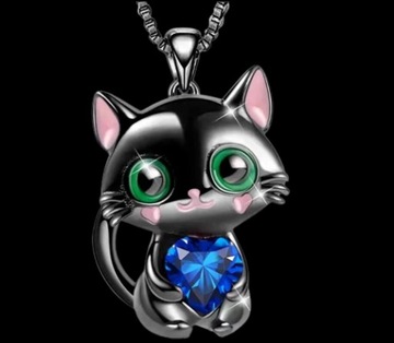 Детское ожерелье Kitty Cat Цепочка с цирконами Красивое голубое сердце