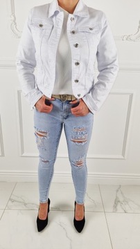 Белая женская джинсовая куртка удобная белая