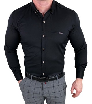 Koszula meska czarna z kolnierzem slim fit 1962 L