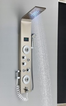 Panel Prysznicowy LED Hydromasaż Deszczownica Wodospad Niklowany Prysznic