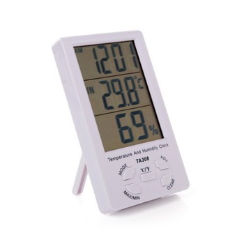 DUŻY CYFROWY HIGROMETR LCD ZEGAR TERMOMETR WEWNĘTRZNY MONITOR WILGOTNOŚCI TEMP